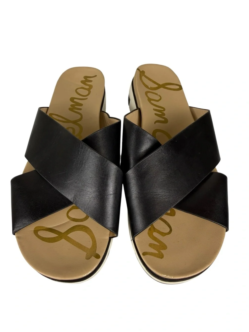 Sam Edelman Audrea Black Leather Criss Cross Slide Sandals Sz 9